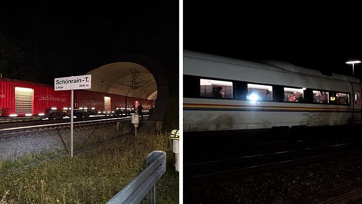 ICE in Sch&ouml;nraintunnel im Kreis Main-Spessart mit Nothalt