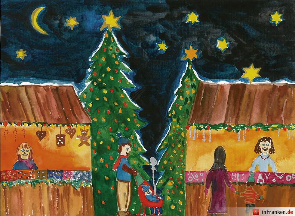 Selbstgemalte Weihnachtsbilder von Kindern aus Franken 2016