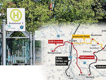 Die Stadt-Umland-Bahn (Stub) soll nun endlich in den Landkreis Forchheim kommen. Foto: Jennifer Opel/Grafik: Jessica Zapf