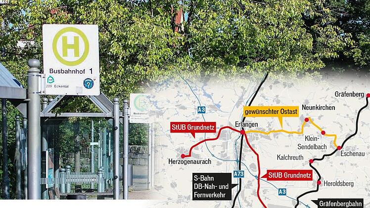 Die Stadt-Umland-Bahn (Stub) soll nun endlich in den Landkreis Forchheim kommen. Foto: Jennifer Opel/Grafik: Jessica Zapf