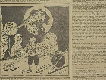 Dieses Wahlplakat aus dem Jahr 1929 zeigt, wie die NSDAP auch in Coburg versuchte, Ressentiments der Bevölkerung gegen Börse, Presse, Bank und Juden für sich zu nutzen.Repro: Staatsarchiv Coburg