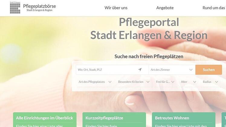 Mitte des Jahres soll die Pflegeplatzbörse für die Stadt Erlangen und den Landkreis Erlangen-Höchstadt fertig sein.  Foto: Screenshot/www.pflegeplatzboerse-erlangen.de