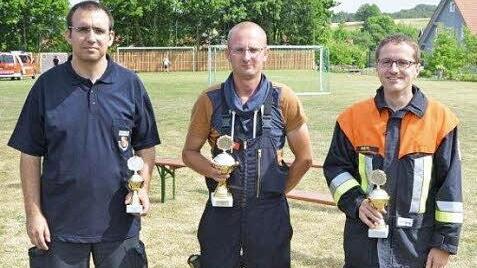 Die Sieger des Fahrerwettbewerbs, von links: Martin Aigner aus Haßfurt, Daniel Pfaff aus Wonfurt und Mario Mai aus Prappach.  Fotos: Uwe Kern