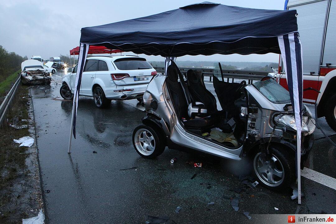 Hagel-Unwetter lšst Massenunfall aus: Autos kollidieren auf der A6 - Acht verletzte Personen, davon drei schwer