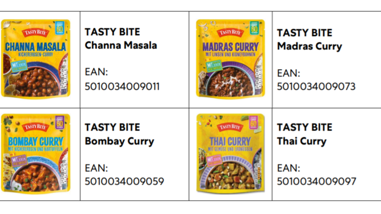 Rückruf von Tasty Bite-Produkten
