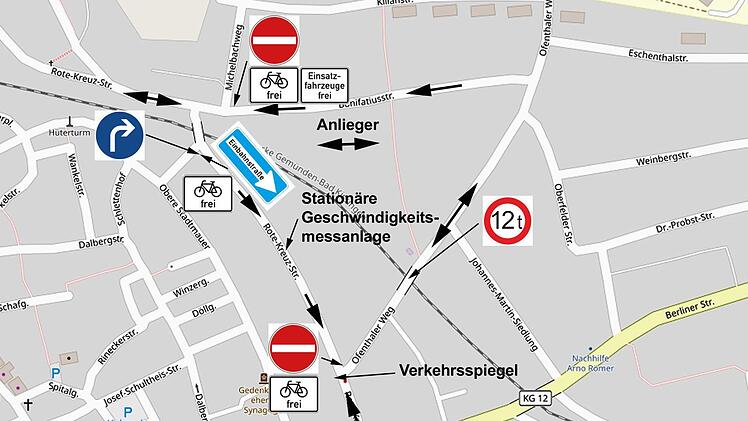 Die Gebietsverkehrswacht empfiehlt einen Ringverkehr zur Eind&auml;mmung des Durchgangsverkehrs durch Hammelburger Wohngebiete.  Skizze Gebietsverkehrswacht