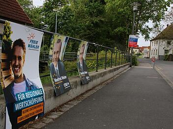 Am Ufer des Altach hängen einige Plakate nebeneinander. Eine Ausnahme in diesem Wahlkampf. Foto: Stefanie Gleixner