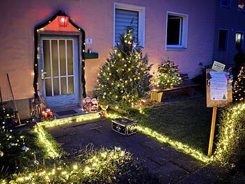 Die geschmückten Christbäume vor den Häusern in der Schulstraße 9 und 11 in Scherneck waren ein schöner Anblick und dienten gleichzeitig einem guten Zweck.  Foto: privat