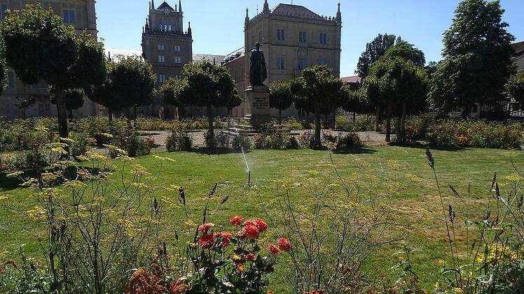 Der Rasen im Schlossplatz-Rondell muss dringend gewässert werden.Foto: Jochen Berger
