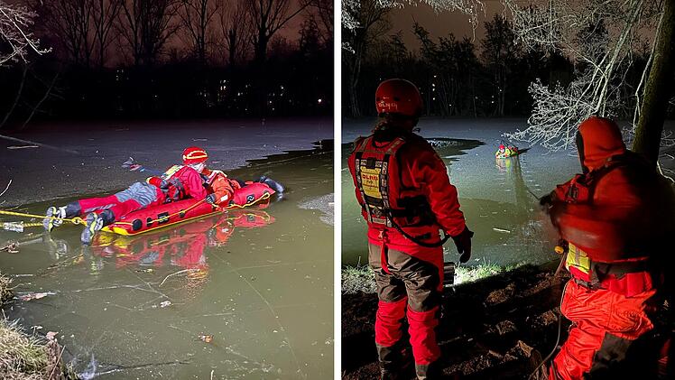 Nach Eis-Unfall mit zwei Mädchen in Fürth: DLRG-Kräfte spüren Gefahr von Weiher