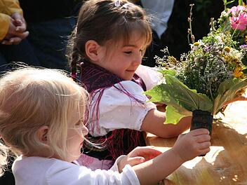 Leutenbacher Kinder helfen bei der Kräuterweihe mit. Fotos: Galster