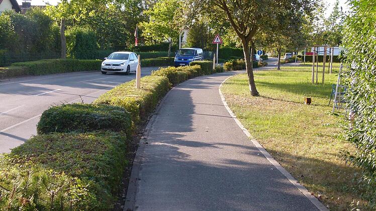 Die Hecke und der Grünstreifen zwischen dem Gehweg und der Lauterer Straße werden nach einem Beschluss des Gemeinderates nicht einem breiteren Radweg geopfert. Foto: Doris Weidner