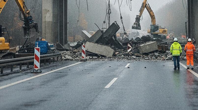 Br&uuml;ckenabriss, Bundesstra&szlig;e, Baustelle, Bauarbeiten, Sperrung