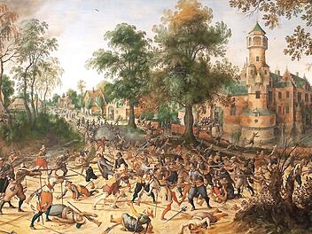 Plünderung eines Dorfes durch die Schweden und ihre Söldner um 1640. So stellte man sich die Kriegszeit damals bildlich vor.  Repro: Reinhard Löwisch