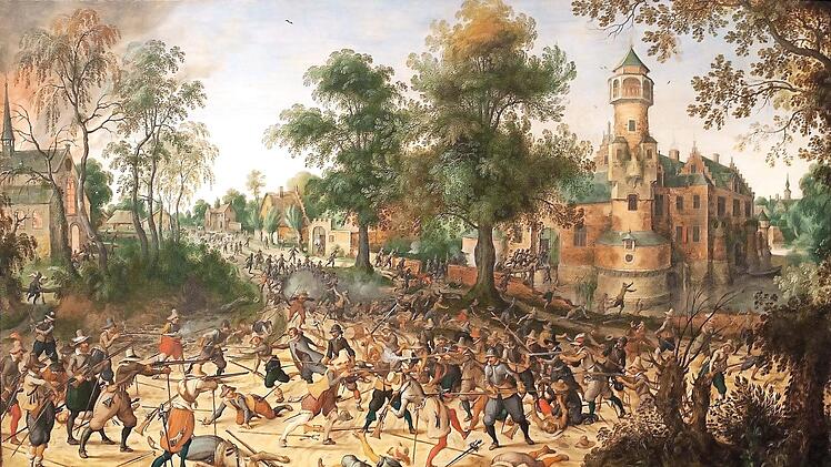 Plünderung eines Dorfes durch die Schweden und ihre Söldner um 1640. So stellte man sich die Kriegszeit damals bildlich vor.  Repro: Reinhard Löwisch