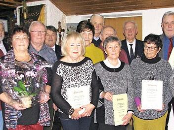 Seit 25, 30 und 40 Jahren gehören diese Damen und Herren schon dem Seemanns-Chor beziehungsweise dem Verein an. Foto: Norbert Karbach