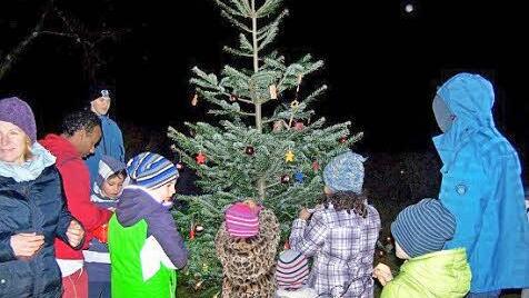 Beim Baumschmücken am Schindberg halfen alle mit. Foto: privat