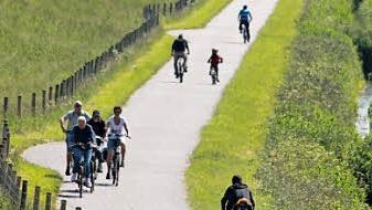 Jenseits des Deiches radelt man windgeschützt durchs Dornumerland.