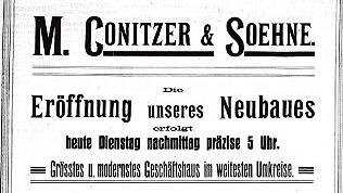 Das 1859 eröffnete Hotel Leuthäuser in der Spitalgasse galt als "Haus I. Ranges", wie die Anzeige aus dem Jahr 1888 (rechts) verrät. 1908 wurde das Hotel abgerissen und durch einen Neubau ersetzt, in dem 1910 ein Kaufhaus eröffnet wurde (links).