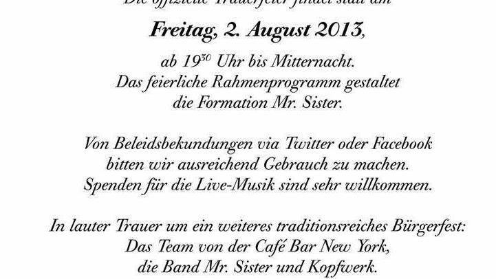 Die Traueranzeige, die auf Facebook zu finden ist.