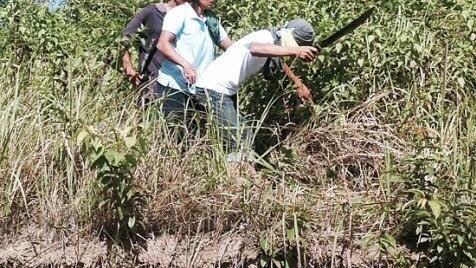 Unter schwierigen Bedingungen machen sich die Helfer im philippinischen Mansalay daran, Bäume zu pflanzen.  Foto: privat