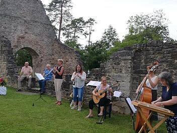 Den Scharadwanzen mit Ilona Zirkelbach, Birgit Döhler, Katja Karch, Uli Aumüller und Christine Weber (von links) merkte man am Michelsberg an, dass sie richtig viel Spaß an ihrer Musik haben. Foto: Heike Beudert