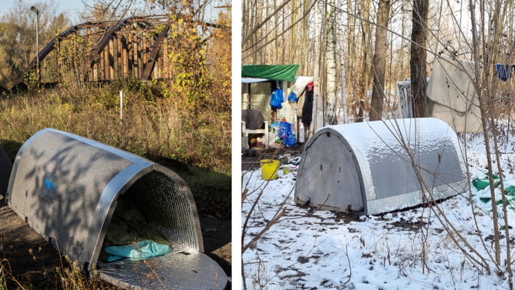 Diese zeltartigen Unterschlupfe stehen in diesem Winter in Siegen und bieten obdachlosen Menschen einen kleinen, warmen Rückzugsort.