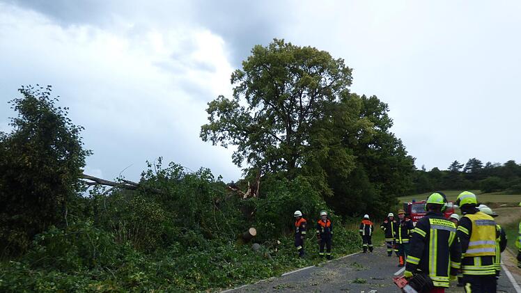 Die Aufräumungsarbeiten durch die Feuerwehrleute am Schweinsberg   Foto: Thomas  Weichert
