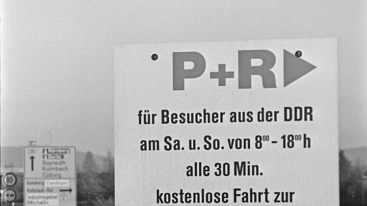 Bamberg 1989: ein Hinweis für Besucher aus der DDR. Foto: Stadtarchiv