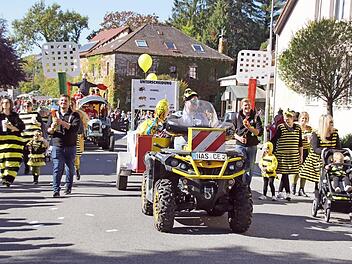 Die Wespenplage des Sommers nahm diese Gruppe beim Untersteinbacher Kirchweih-Umzug aufs Korn.
