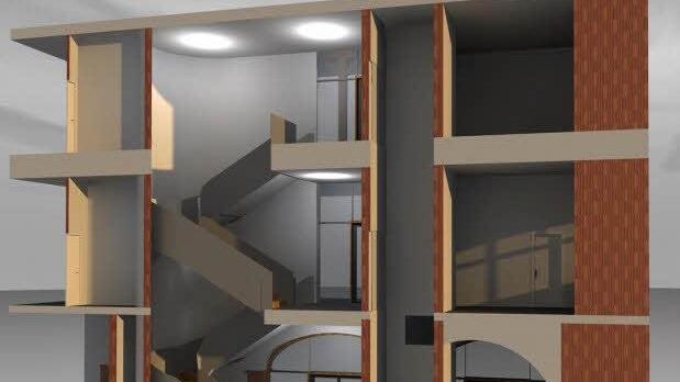 Ein neue Treppe verbindet künftig die Etagen. Rechts daneben ist der geplante Aufzug zu sehen. Foto: Heßdörfer Seifert Architekten