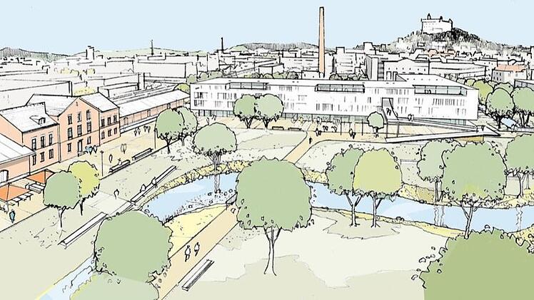 Bisher ist dieses Bild, das der Würzburger Stadtplaner Martin Schirmer dem Kulmbacher Stadtrat im Januar 2019 vorgestellt hat, Zukunftsmusik. Aktuell beklagt die Uni, dass Räume fehlen. Grafik: Archiv/Büro Schirmer
