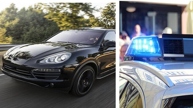 Nach einem Unfall (15.4.2023) auf der &Uuml;berleitung zur A48 bei Koblenz mit einem Porsche Cayenne sind zwei M&auml;nner fl&uuml;chtig.