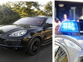 Nach einem Unfall (15.4.2023) auf der Überleitung zur A48 bei Koblenz mit einem Porsche Cayenne sind zwei Männer flüchtig.