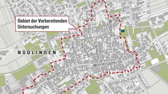Hier wird untersucht. Die Grenzen des späteren Sanierungsgebietes können sich aber noch in beide Richtungen verändern. Grafik: Dagmar Klumb/ Quelle: Architektur- und Ingenieurbüro Perleth