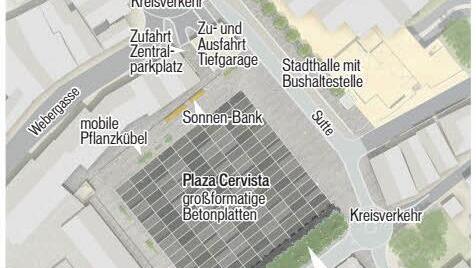 Ein Teil des Lageplans, der den Zentralparkplatz und sein Umfeld nach der Umgestaltung zeigt