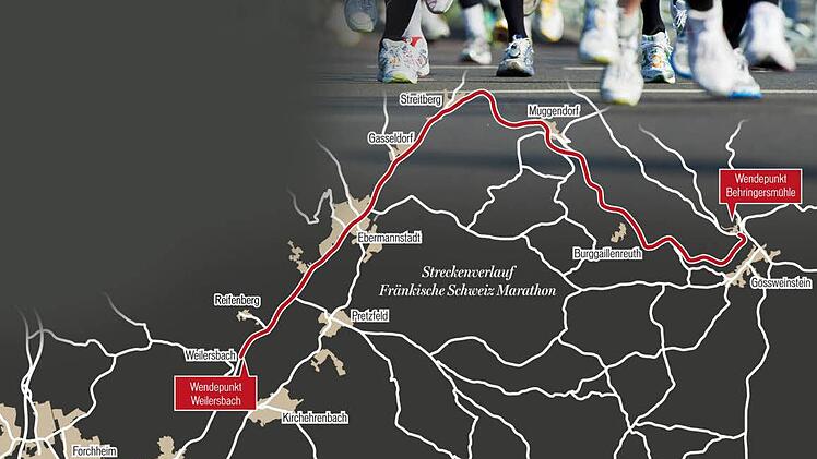 Mit neuer Streckenführung startet der Fränkische Schweiz-Marathon am 6. September. Foto: Grafik: FT
