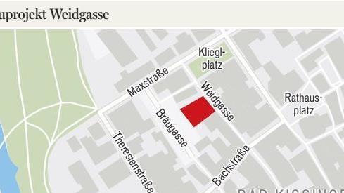 Das Bauvorhaben liegt an zentraler Stelle in der Bad Kissinger Altstadt.