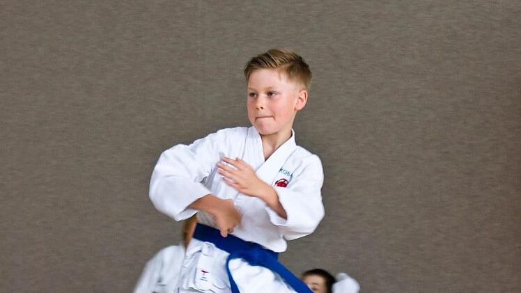 Noah-Sky aus Bad Kissingen zeigt einen Ellenbogensto&szlig; aus seiner Rangkata.  Fotos: Ilko Augsten
