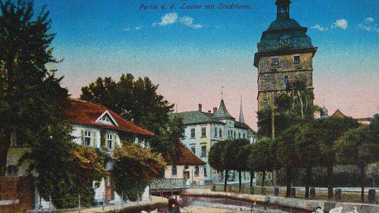 Idyllisches Ensemble am Staffelsteiner Lauterbach um 1900