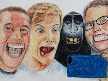 "Selfie Narzissmus" hat Hermann Hacker seine Zeichnung genannt, die in der "Lach-Art"-Ausstellung zu sehen sein wird.Repro: Kulturinitiative
