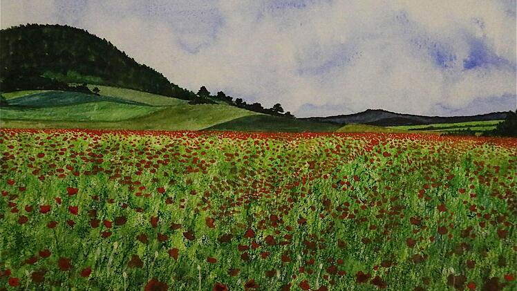 Die Gegend zwischen Ramsthal und Euerdorf kommt dem Betrachter bei Simons Acrylbild vom Mohnblütenfeld in den Sinn.