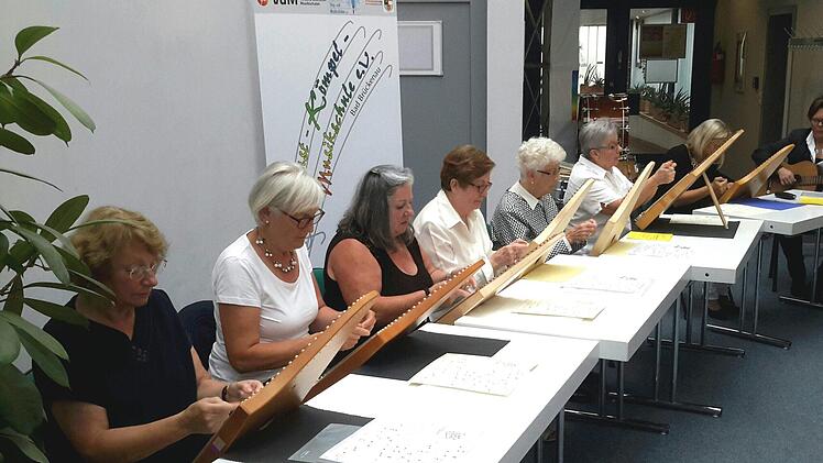 Eine Uraufführung präsentierte beim Jahreskonzert die Veeh-Harfen-Gruppe. Die "fitten Seniorinnen" unter der Leitung von Petra Schmitt-Sperber spielen erst seit relativ kurzer Zeit zusammen. Foto: Rolf Pralle