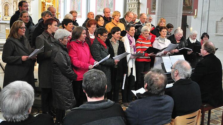 Die Chorgemeinschaft aus dem Chor St. Kilian Haßfurt und dem Magdalenenchor Ebelsbach unter Leitung von Johannes Eirich nahm nahm sowohl am Festgottesdienst als auch am offenen Singen teil. Foto: Ulrike Langer
