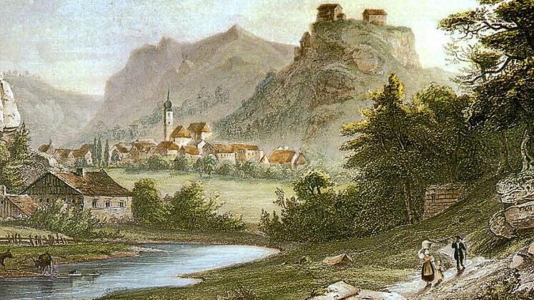 Pottenstein um das Jahr 1850; auch hier marschierten die Preußen durch und ließen sich von den Einwohnern versorgen. Repro: Reinhard Löwisch
