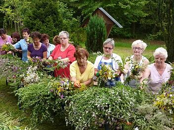 Die Kräuterbuschen des Katholischen Frauenbundes Stockheim sind sehr begehrt. Der Reinerlös kommt dem Gotteshaus St. Wolfgang zugute. Das Binden der Kräuterbuschen fand bei Kirchenpflegerin Elvira Ludwig statt.  Foto: Gerd Fleischmann