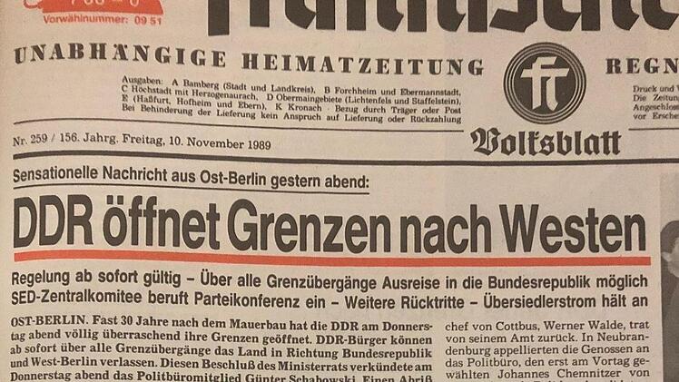 So titelte der Fränkische Tag am 10. November 1989. Foto: FT-Archiv