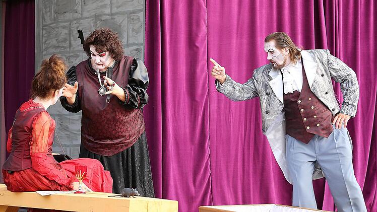 Die Vampirkomödie "Dracula -  Sippschaft mit Biss", zeigten die  Laienspieler des Heimatvereins Maßbach auf der Freilichtbühne im Innenhof  des Schrimpf'schen Schlosses.  Foto: Dieter Britz
