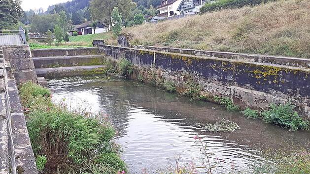 Die Untere Schleuse mit Sohlschwellen und Flo&szlig;gasse in Wallenfels  Foto: Franz Behrschmidt