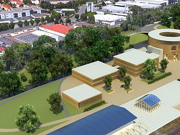 Darstellung des Rundtheaters mit Nebenegb&auml;uden am ehemaligen Coburger G&uuml;terbahnhof. Grafik: CT-Archiv